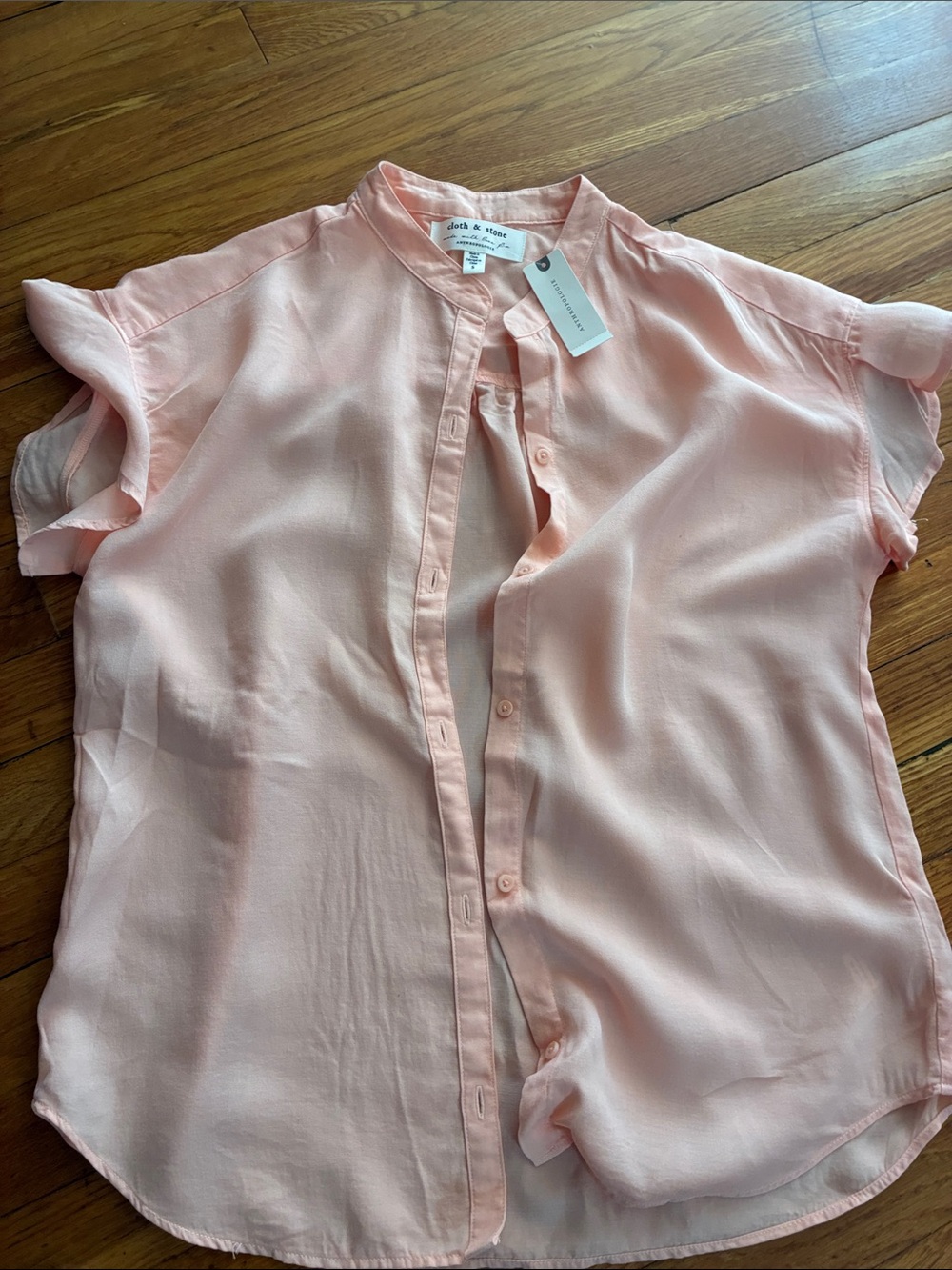 cloth & stone Pale Pink Short Sleeve Silk Blouse